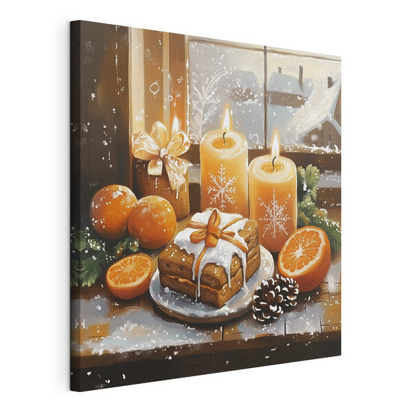Eten en kaarsen op een tafel Canvas Schilderijen Eten en kaarsen op een tafel