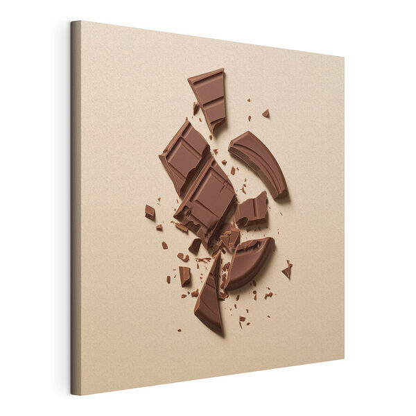 Gebroken chocoladereep op een roze oppervlak Canvas Schilderijen Gebroken chocoladereep op een roze oppervlak