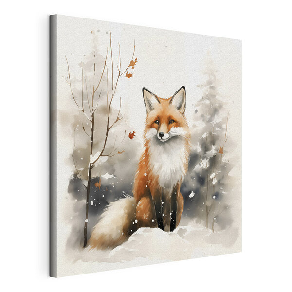 Canvas Schilderijen Vos zittend in de sneeuw