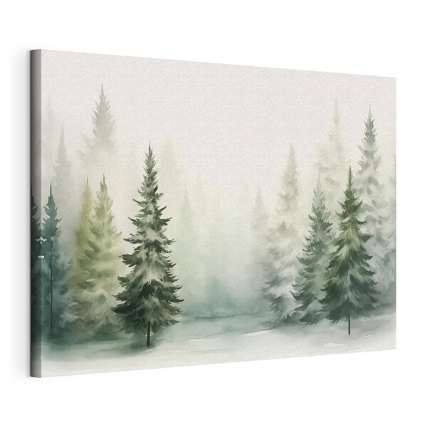 Aquarel van bomen in de mist Canvas Schilderijen Aquarel van bomen in de mist