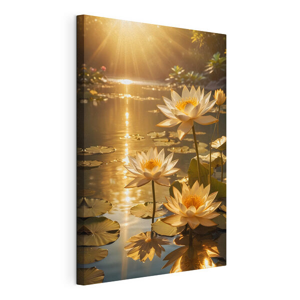 Groep witte bloemen in een vijver Canvas Schilderijen Groep witte bloemen in een vijver