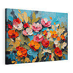 Canvas Schilderijen Schilderij van bloemen op een blauw oppervlak