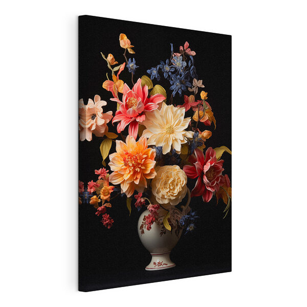 Vaas met bloemen op zwarte achtergrond Canvas Schilderijen Vaas met bloemen op zwarte achtergrond