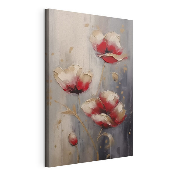 Schilderij van bloemen op een grijze achtergrond Canvas Schilderijen Schilderij van bloemen op een grijze achtergrond