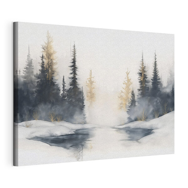 Aquarel van een besneeuwd bos Canvas Schilderijen Aquarel van een besneeuwd bos