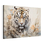 Canvas Schilderijen Tijger met bloemen op de achtergrond