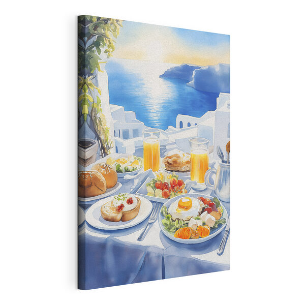 Canvas Schilderijen Tafel met eten en drinken erop