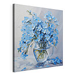 Canvas Schilderijen Schilderij van blauwe bloemen in een glazen vaas