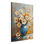 Canvas Schilderijen Schilderij van bloemen in een blauwe vaas