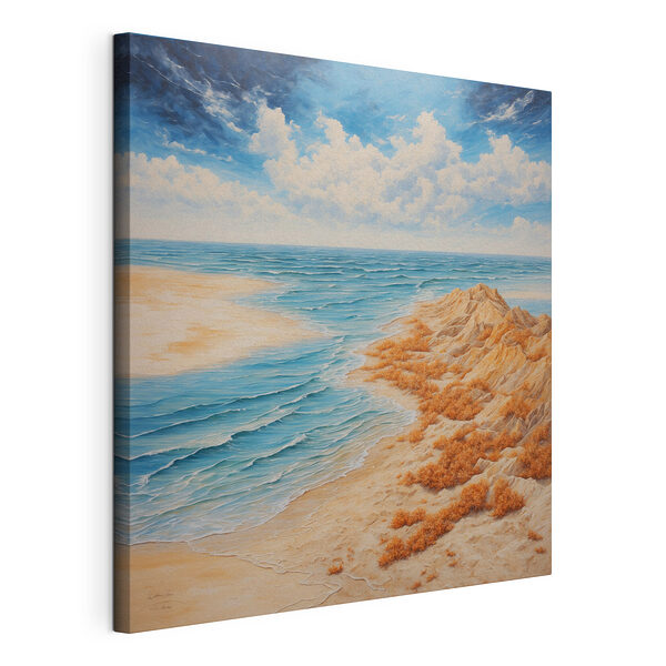 Schilderij van een strand met zand en water Canvas Schilderijen Schilderij van een strand met zand en water