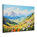Canvas Schilderijen Landschap met bergen en bloemen