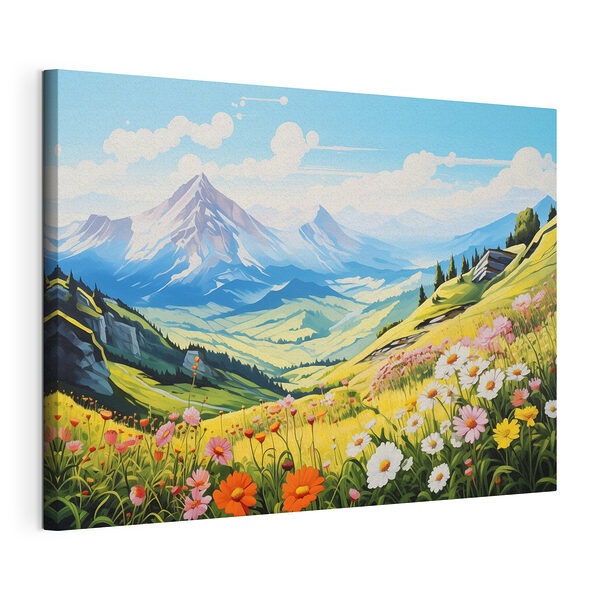 Landschap met bergen en bloemen Canvas Schilderijen Landschap met bergen en bloemen