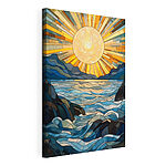 Canvas Schilderijen Glas-in-loodraam met een zon boven een rivier