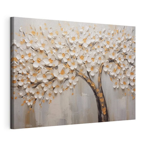 Schilderij van een boom met witte bloemen Canvas Schilderijen Schilderij van een boom met witte bloemen