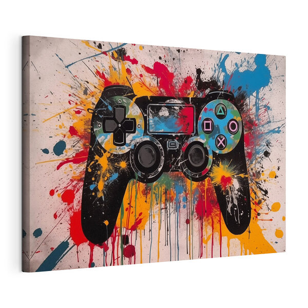 Canvas Schilderijen Videogamecontroller met verfspetters