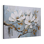 Canvas Schilderijen Schilderij van witte bloemen op een tak