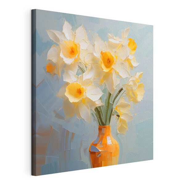 Canvas Schilderijen Gele en witte bloemen in een vaas