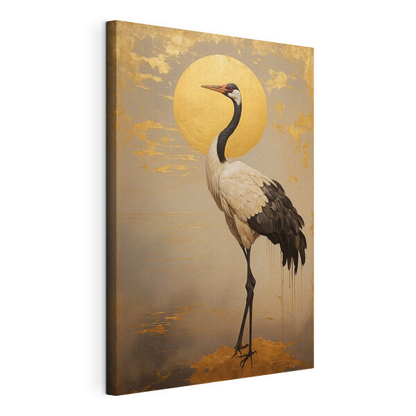Canvas Schilderijen Majestueuze kraanvogel onder de lichtgevende bol