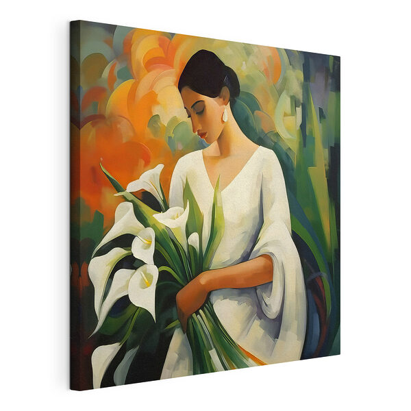 Schilderij van een vrouw met bloemen Canvas Schilderijen Schilderij van een vrouw met bloemen