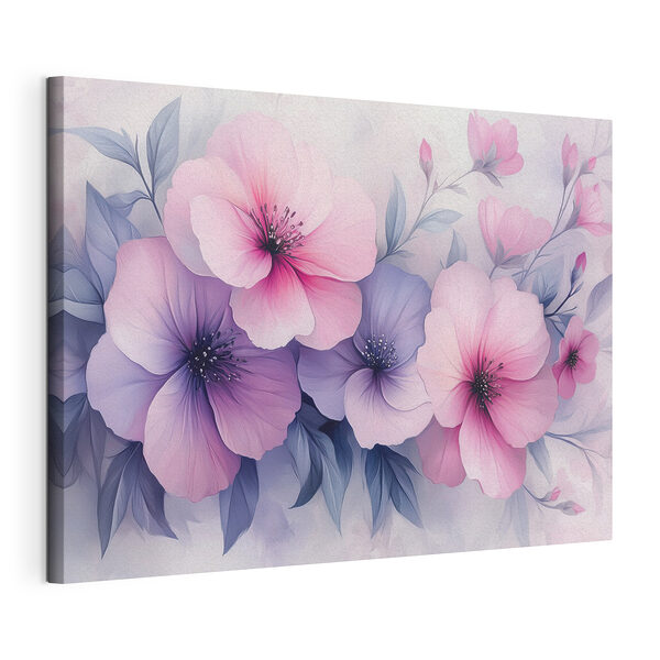 Groep roze en paarse bloemen Canvas Schilderijen Groep roze en paarse bloemen
