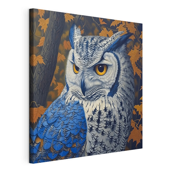 Een uil met gele ogen Canvas Schilderijen Een uil met gele ogen