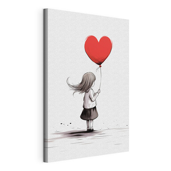 Meisje met hartvormige ballon Canvas Schilderijen Meisje met hartvormige ballon
