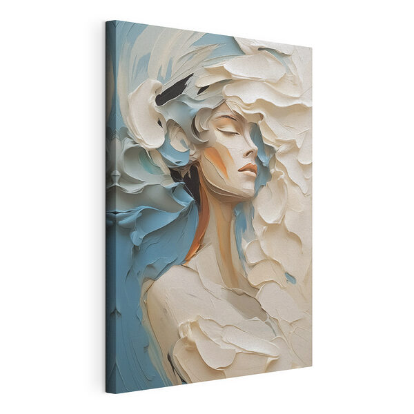 Schilderij van een vrouw met witte en blauwe verf Canvas Schilderijen Schilderij van een vrouw met witte en blauwe verf
