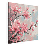 Canvas Schilderijen Schilderij van roze bloemen op een tak