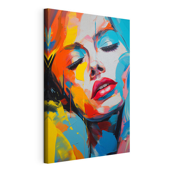Canvas Schilderijen Schilderij van een vrouw met kleurrijke verf op haar gezicht