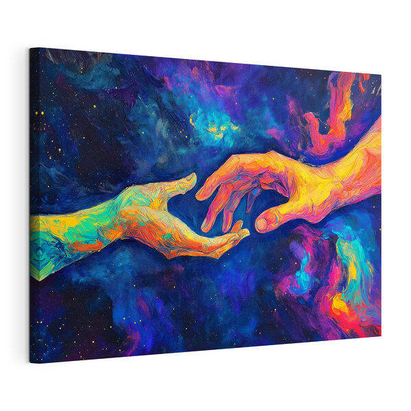 Canvas Schilderijen Schilderij van twee handen die elkaar aanraken