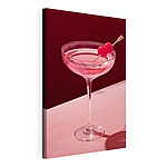 Canvas Schilderijen Glas met roze vloeistof en twee kersen erop