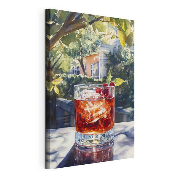 Canvas Schilderijen Glas ijs en kersen