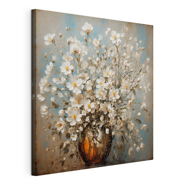 Canvas Schilderijen Vaas met witte bloemen