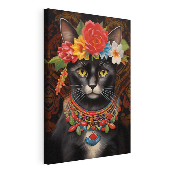 Canvas Schilderijen Kat met bloemenkroon