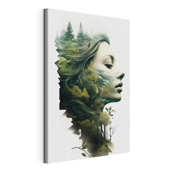 Vrouw’s gezicht met bomen en wolken Canvas Schilderijen Vrouw’s gezicht met bomen en wolken