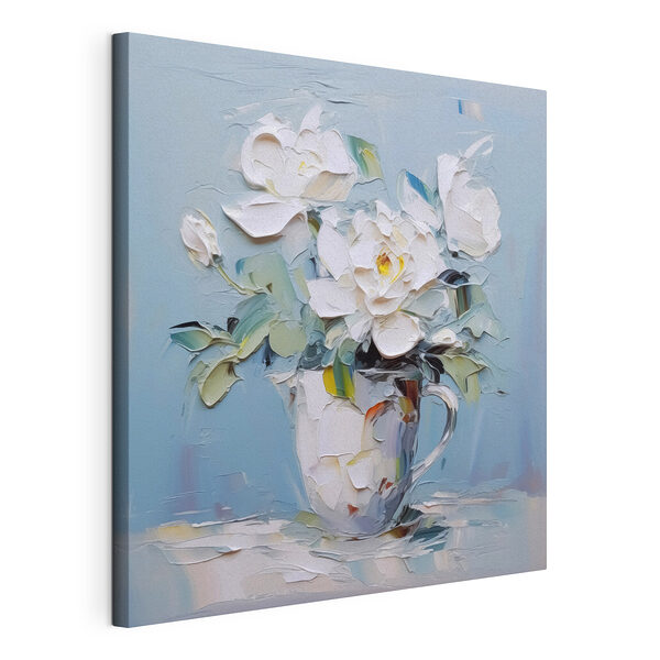 Schilderij van bloemen in een kopje Canvas Schilderijen Schilderij van bloemen in een kopje