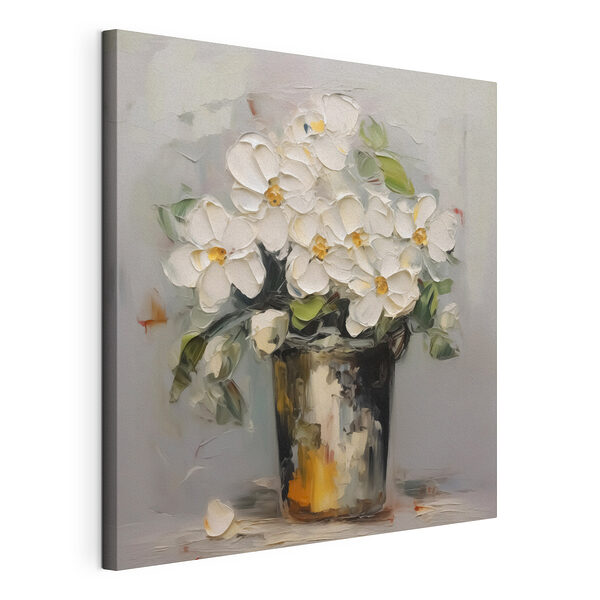 Schilderij van bloemen in een emmer Canvas Schilderijen Schilderij van bloemen in een emmer