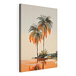 Canvas Schilderijen Schilderij van palmbomen op een strand