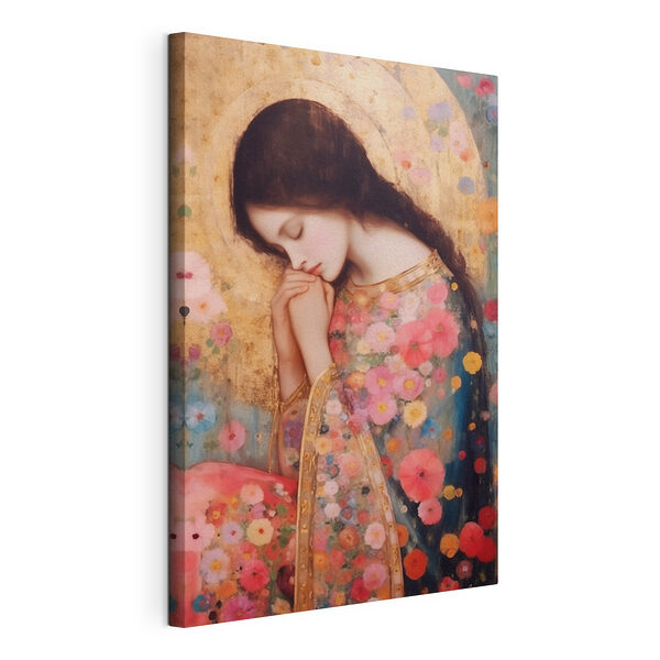 Canvas Schilderijen Schilderij van een slapende vrouw met gevouwen handen