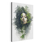 Canvas Schilderijen Vrouw met groene bladeren op haar gezicht