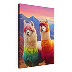 Canvas Schilderijen Twee lama's met regenboogkleurig haar