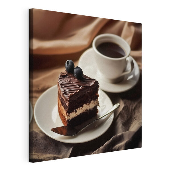 Stukje cake en een kopje koffie Canvas Schilderijen Stukje cake en een kopje koffie