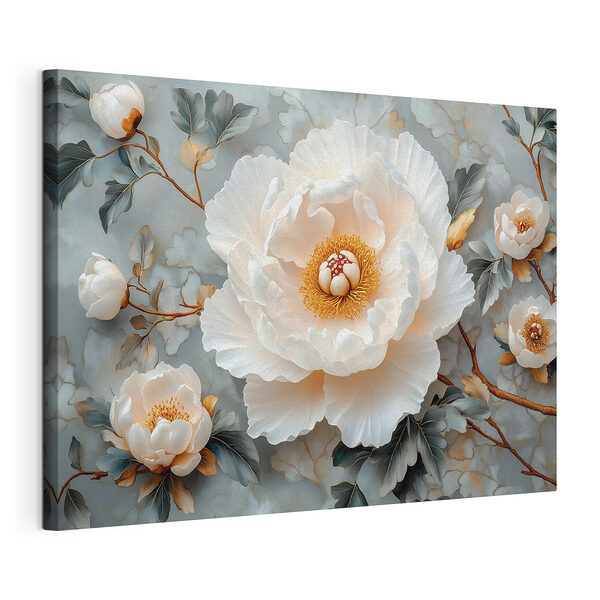 Witte bloem met geel hart Canvas Schilderijen Witte bloem met geel hart