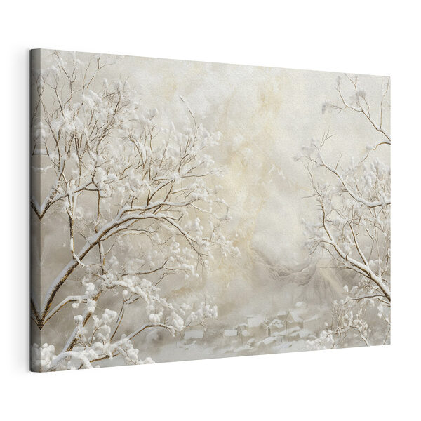 Canvas Schilderijen Besneeuwde bomen in een besneeuwd landschap