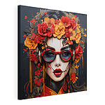 Canvas Schilderijen Vrouw met bloemen in haar haar en bril