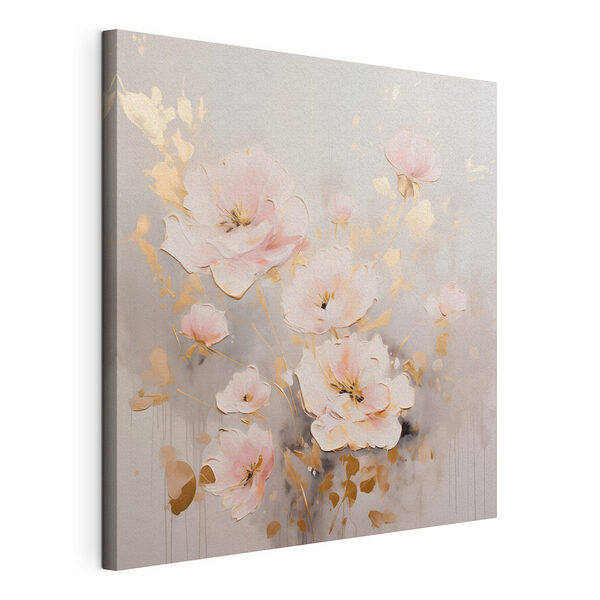 Canvas Schilderijen Schilderij van bloemen op een wit oppervlak