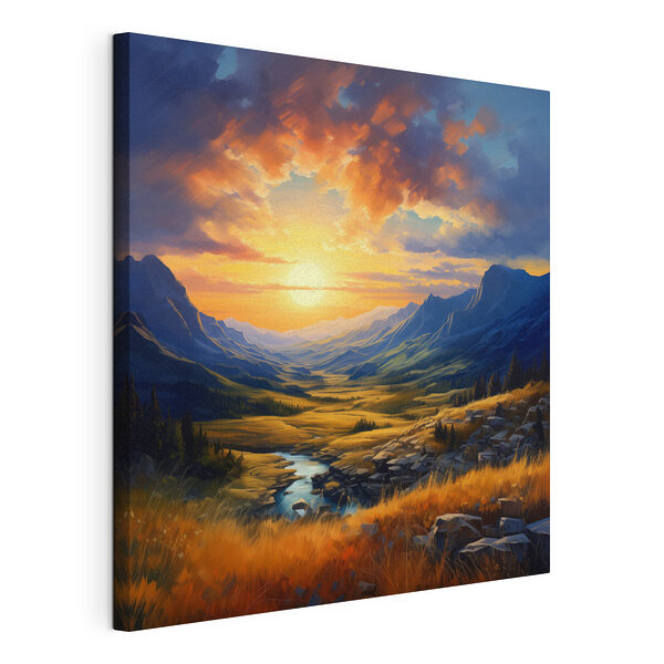 Landschap met een rivier en bergen Canvas Schilderijen Landschap met een rivier en bergen