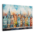Canvas Schilderijen Aquarel van een rij gebouwen