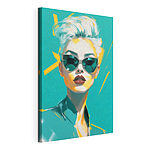 Canvas Schilderijen Vrouw met zonnebril en groen shirt