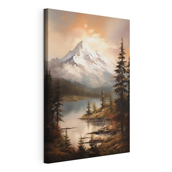Canvas Schilderijen Bergmeer en bomen